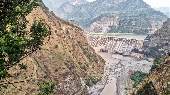 A view of the Salal Dam after its closure led to a significant drop in the water level of Chenab River.(ANI) A view of the Salal Dam after its closure led to a significant drop in the water level of Chenab River.(ANI)