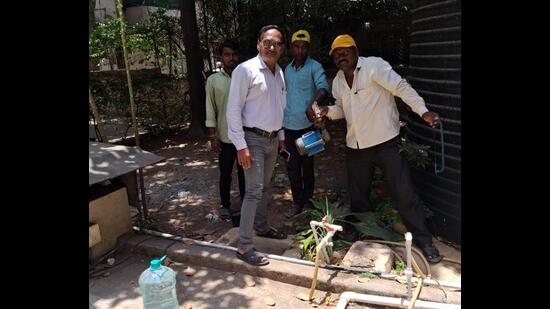 In a separate action, two illegal water connections using ¾-inch diameter pipes were disconnected in Suprabhat Society, Lane No. 2, in the Somnathnagar locality. (HT PHOTO) In a separate action, two illegal water connections using ¾-inch diameter pipes were disconnected in Suprabhat Society, Lane No. 2, in the Somnathnagar locality. (HT PHOTO)