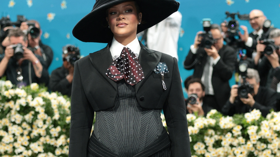 Rihanna poses during the Met Gala, an annual fundraising gala held for the benefit of the Metropolitan Museum of Art's Costume Institute.(REUTERS)