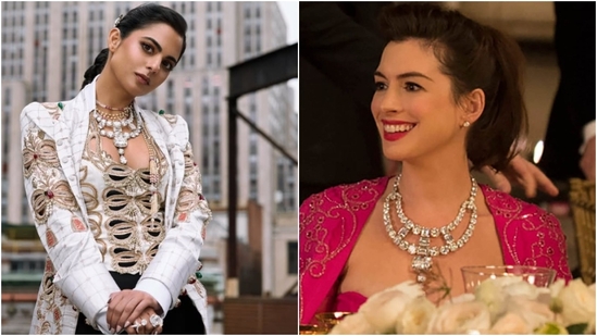 Isha Ambani wore the same Cartier necklace that Anne Hathaway wore in the 2018 film Ocean's 8. Isha Ambani wore the same Cartier necklace that Anne Hathaway wore in the 2018 film Ocean's 8.