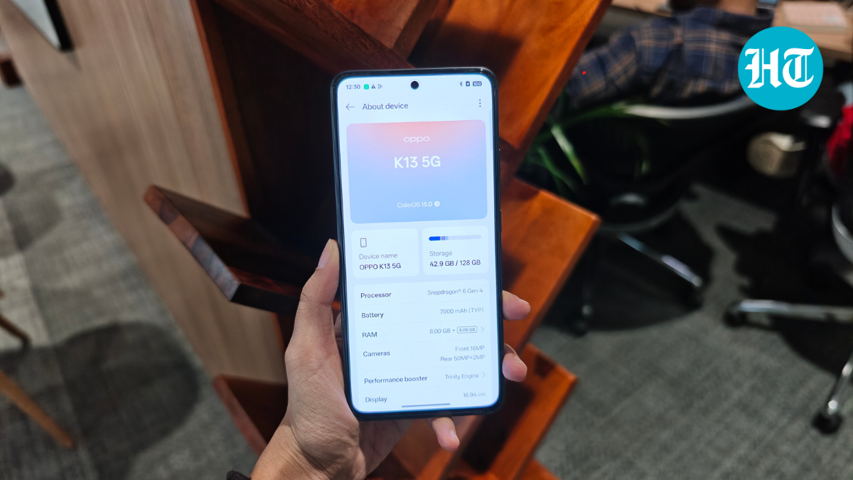 Oppo K13 5G is powered by the Snapdragon 6 Gen 4 processor.(Aishwarya Panda) Oppo K13 5G is powered by the Snapdragon 6 Gen 4 processor.(Aishwarya Panda)