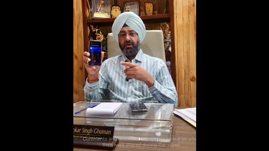 Parupkar Singh Ghuman of SAD addressing media. (HT Photo) Parupkar Singh Ghuman of SAD addressing media. (HT Photo)